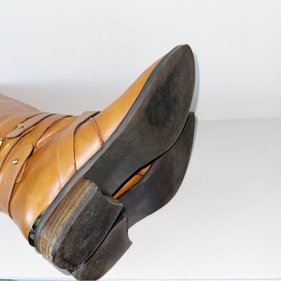 Steve Madden Albany Cognac Leather Belted Riding Boots Sz 8.5 - Picture 11 of 12